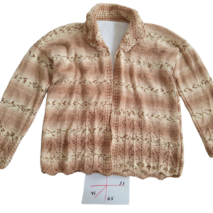Handmade knitted cardigan made with fine, lightweight yarn, predominantly acrylic
