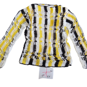 Women’s Hand-Crocheted Blouse with Openwork Pattern and Graphic Stripes